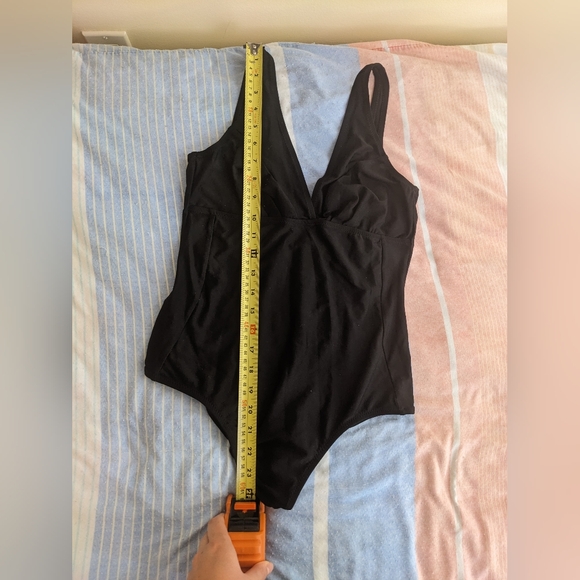 Black V-Neck Low Back One Piece Bathing suit - Picture 7 of 11